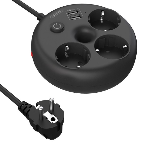 Extensão 3x tomada, 2x USB A3028 preto 1,5 m