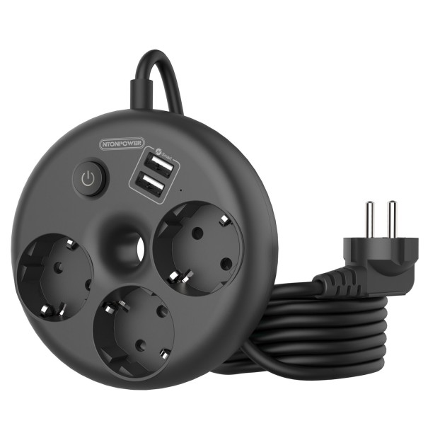 Extensão 3x tomada, 2x USB A3028 preto 3 m