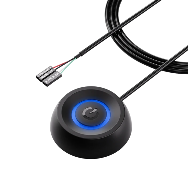 Extern startknop voeding 63 x 18 mm met LED-verlichting en 2m kabel Zelfklevende basis Schakelaar voor PC Auto Elektronica zwart