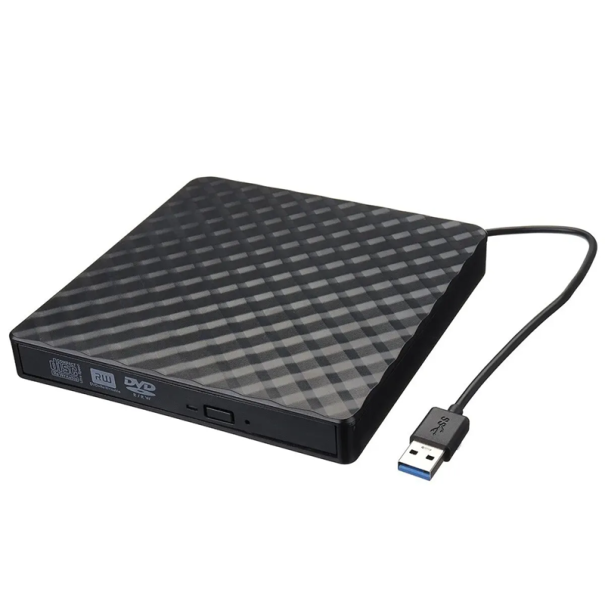 Externe CD/DVD-Laufwerk 13,8 x 14,2 x 1,8 cm USB 3.0 Slot für SD- und TF-Karten Plug and Play Brenner mit externem Netzteil 20 cm Kabel schwarz