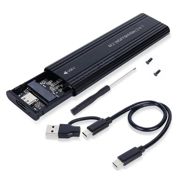 Externé hliníkové puzdro 2v1 pre NVMe & SATA M.2 SSD 2230/2242/2260/2280 USB-C 10Gbps Adaptér Typ A+C Kompatibilné s M a M+B kľúčom 1