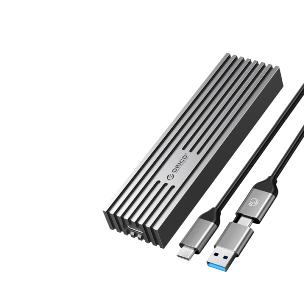 Externer Festplatte USB 3.2 Geschwindigkeit 10 Gbps NVMe PCIe M-Key Metallgehäuse mit Kühlrippen Kabel 30 cm Tragbarer Speicher für Laptop und PC grau