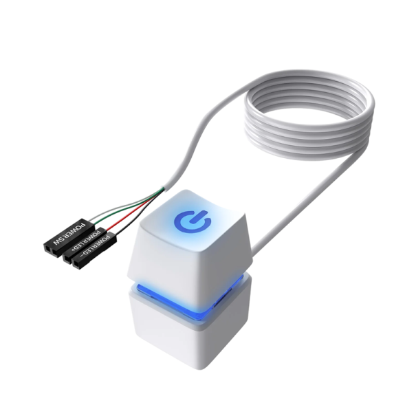 Externes Starttaster mit LED-Beleuchtung und 2m Kabel Computer Schalter Externer PC Schalter Desktop Computer Zubehör weiß