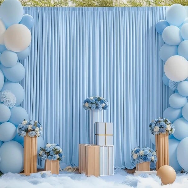Extra dlouhý závěs jako foto pozadí na tyč, 150 x 600 cm, nekrčivý polyester pro svatební oblouk, party a profesionální focení modrá