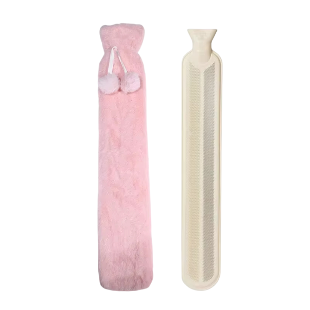 Extra lange thermofles 76 x 11 cm 2000 ml Rubberen thermische isolatiewaak Afneembare hoes Verwarmingskussen voor taille, rug en nek roze