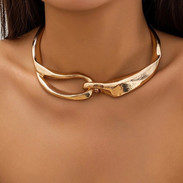 Extravagante dames choker met een diameter van 11 cm en een verstelbare ketting van 7 cm, ketting met onregelmatige schakels voor een unieke goud