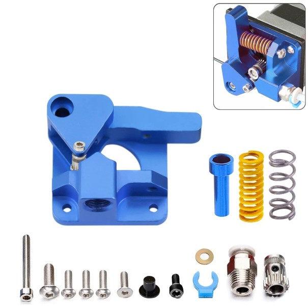 Extrusor de alimentación azul de aluminio con doble engranaje y resorte para una guía estable del filamento 1