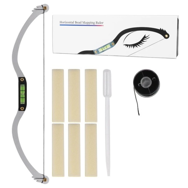 Eyebrow Shaping Set 22.5 cm Metal Mapping Ruler with Level and Thread for Microblading and Permanent Make-Up grey