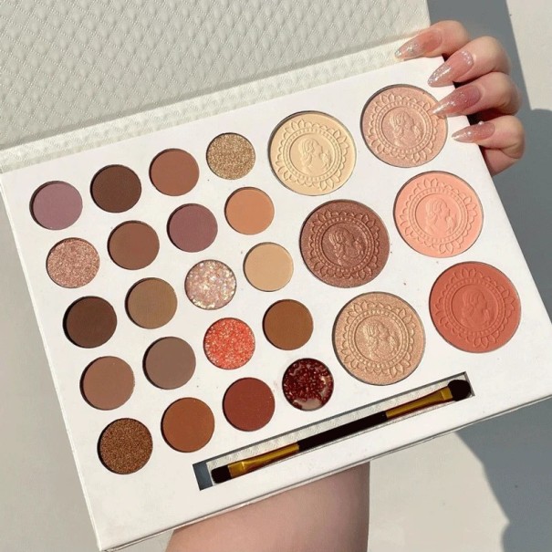Eyeshadow and Highlighter Palette 26 Colours Matte Shimmering Shades Nude Brown Long-Lasting Makeup with Brush 1