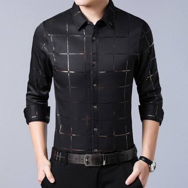 F423 kariertes Herrenhemd schwarz XS
