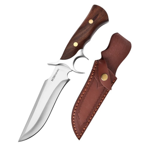 Faca de bolso outdoor de 17 cm com estojo Lâmina em aço M390 Cabo em madeira Faca de caça Camping Caminhadas Sobrevivência Na natureza 1