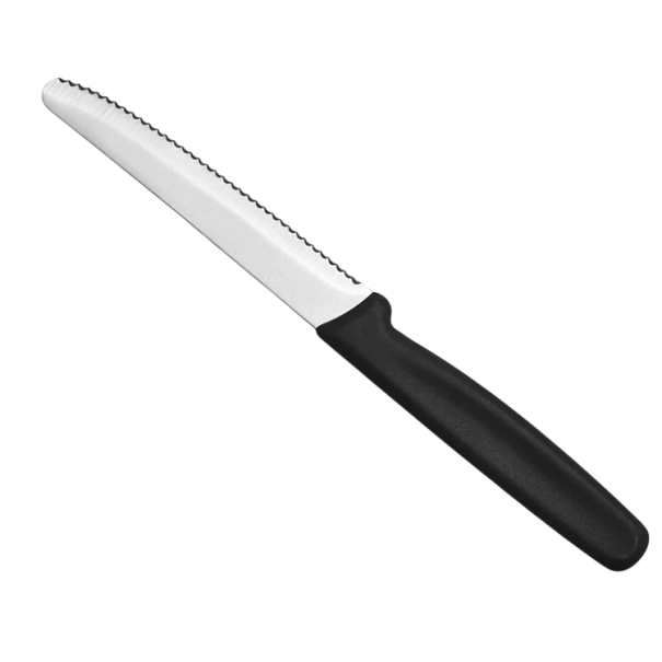 Faca de cozinha serrilhada com ponta redonda 21,5 cm Aço inoxidável Vermelha Preta pega Faca para fruta legumes bife torrada pão preto