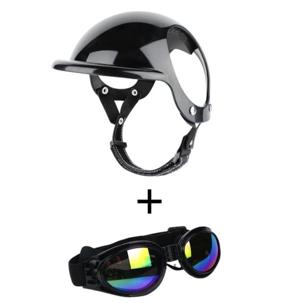 Fahrradhelm für Hunde Größe L für ein Gewicht von 25-40 kg mit Schirm und Schutzbrille, reflektierendes Kinnband, Helm für große Rassen
