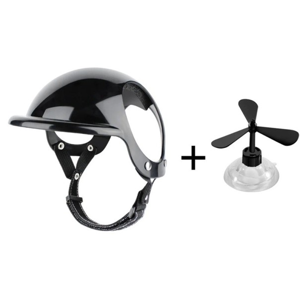 Fahrradhelm für Hunde Größe S für ein Gewicht von 6-12,5 kg mit Schirm und Spielzeugpropeller, reflektierendes Kinnband, schützender Helm für kleine Rassen schwarz