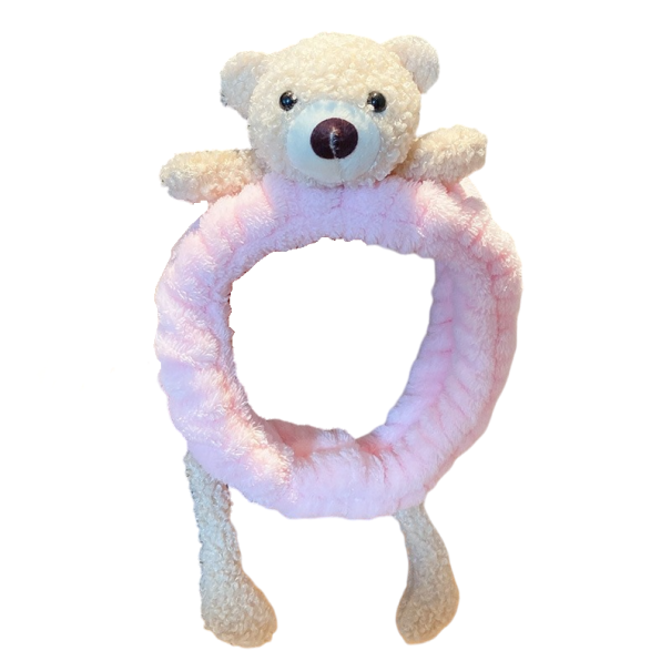 Faixa de cabelo cosmética com urso rosa
