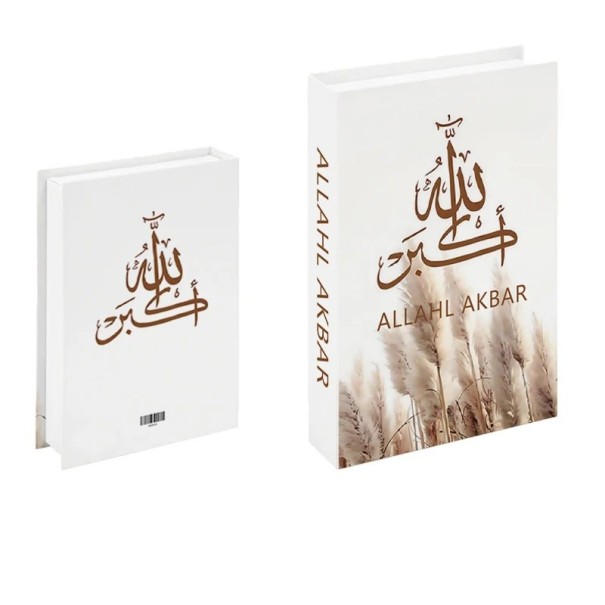 Fake Decorative Book Allahu Akbar Non-Opening Book Prop Modern Home Decoration with Calligraphy and Natural Motif for Shelf Table Library 1
