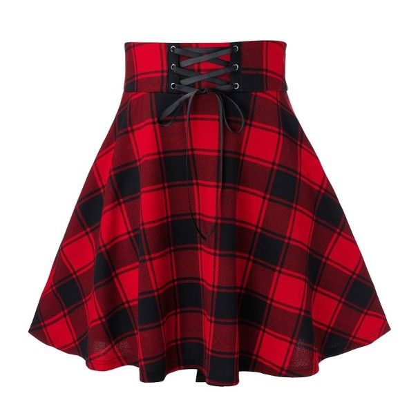 Falda de cuadros para mujer con detalle de cordones rojo XXL