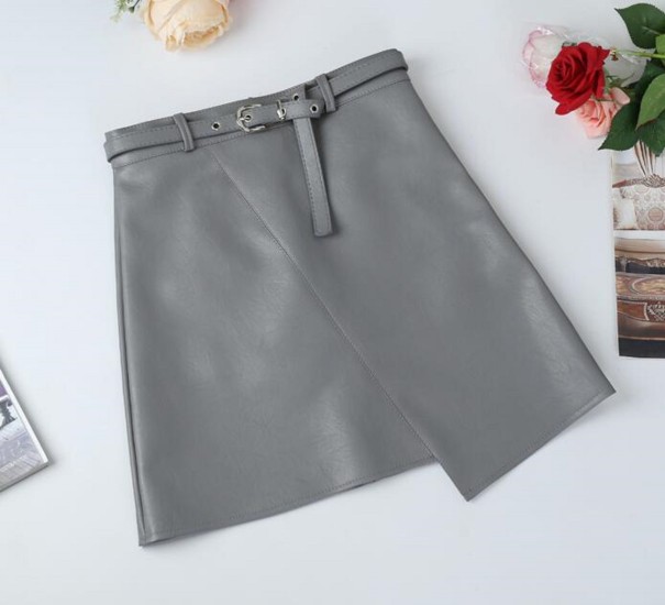 Falda de cuero asimétrica para mujer gris S