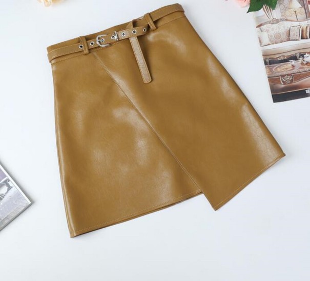 Falda de cuero asimétrica para mujer marrón S