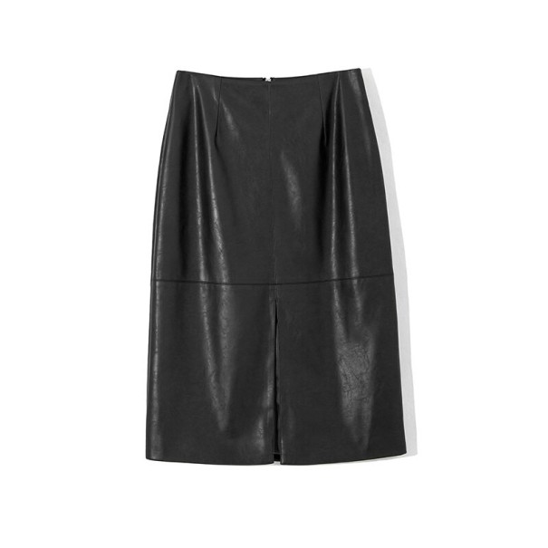 Falda de cuero de mujer con abertura negro XS