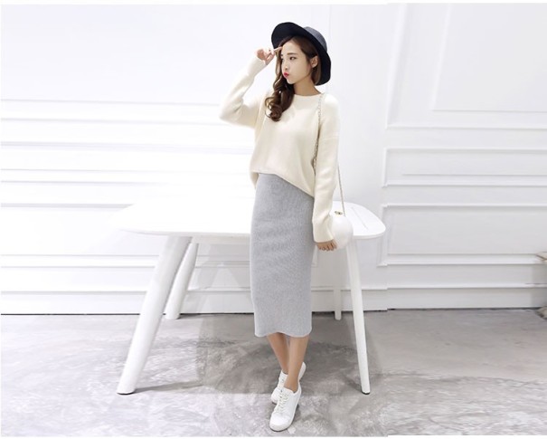 Falda de moda de algodón para mujer - Gris claro 1