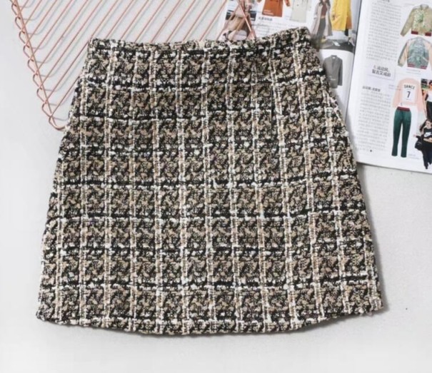 Falda de mujer con estampado de cuadros marrón L