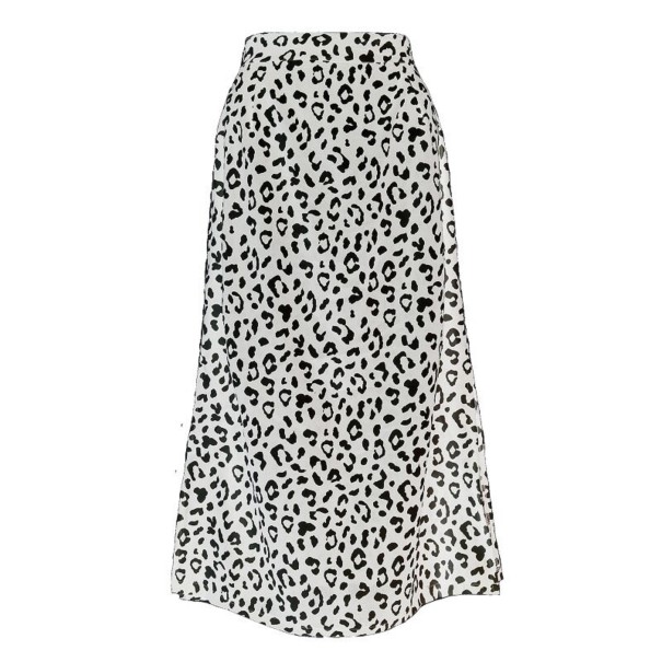 Falda de mujer con estampado de leopardo y abertura. crema XL
