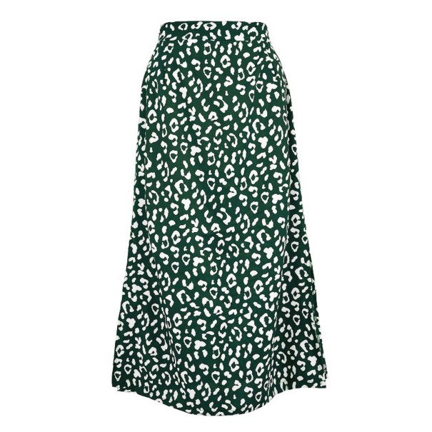 Falda de mujer con estampado de leopardo y abertura. verde M