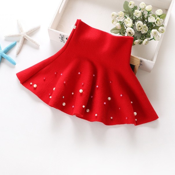 Falda de niña con cintura alta y perlas de colores rojo 7