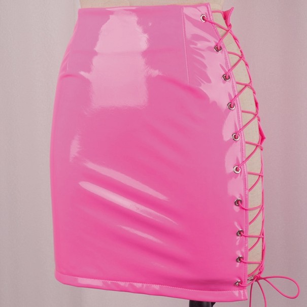 Falda de piel para mujer con cordones laterales rosa oscuro L