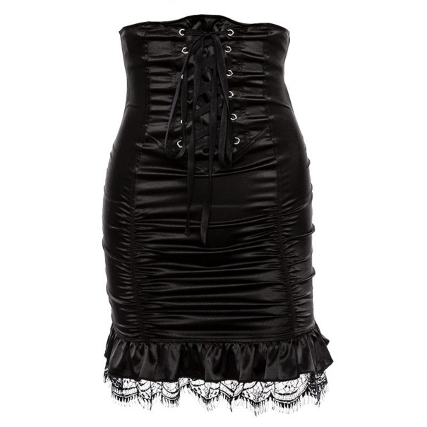 Falda de piel para mujer con detalle de cordones XS