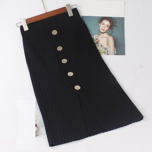 Falda de punto de mujer con botones negro