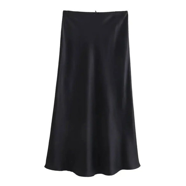 Falda de satén de verano para mujer con cintura alta Elegante falda ancha con lazo Material ligero y aireado Ideal para verano y celebraciones negro M