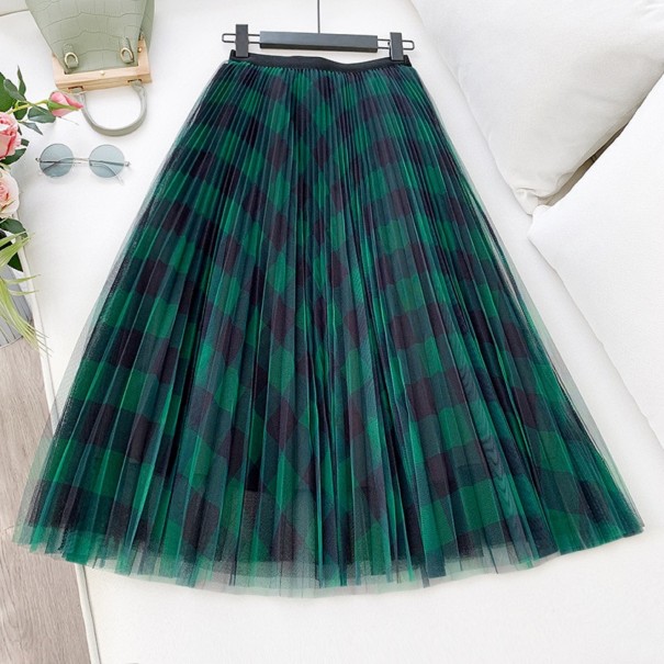 Falda de tul para mujer con estampado de cuadros verde