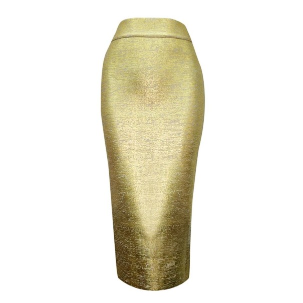 Falda lápiz brillante para mujer A1053 dorado L