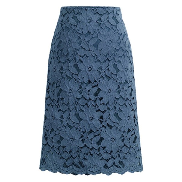 Falda lápiz de mujer con encaje floral azul oscuro 4XL