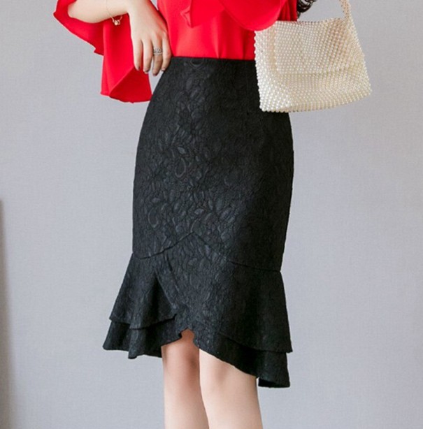 Falda lápiz de mujer con volantes negro XS Falda lápiz de mujer con volantes negro XS
