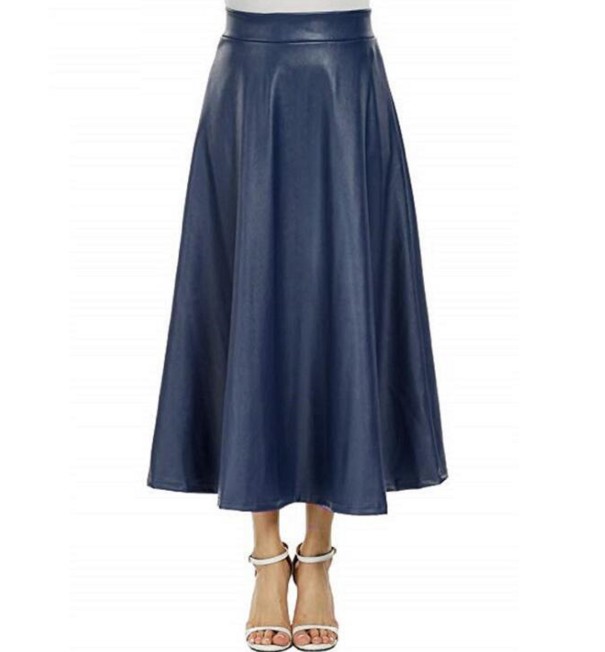Falda larga de cuero para mujer azul oscuro L