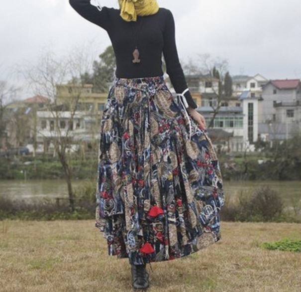 Falda larga de mujer con estampado A1982 10