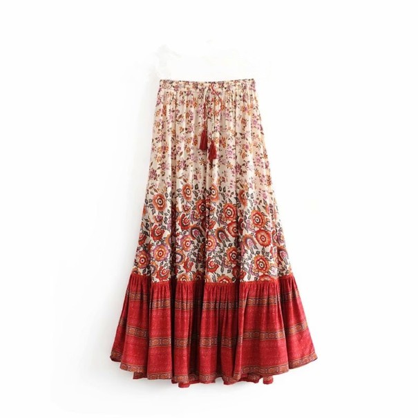 Falda larga de mujer con estampado floral rojo S