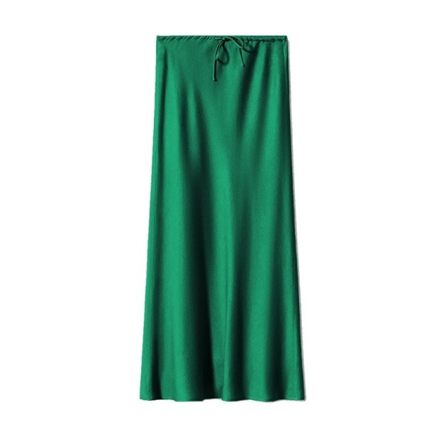 Falda larga de satén con cintura alta, elegante falda de mujer con cordones, falda brillante para mujer, ropa de noche y fiesta. verde M