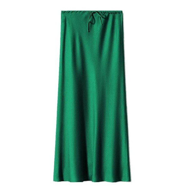 Falda larga de satén maxi para mujer, elegante, brillante, de cintura recta, suave, formal, para noche, graduación, boda y fiesta. verde XL