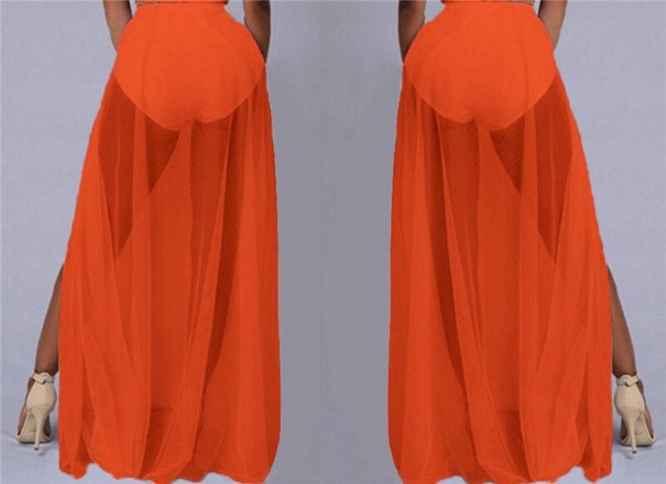 Falda larga transparente de mujer naranja
