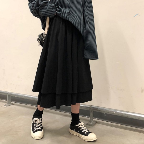 Falda midi de cintura alta para mujer negro