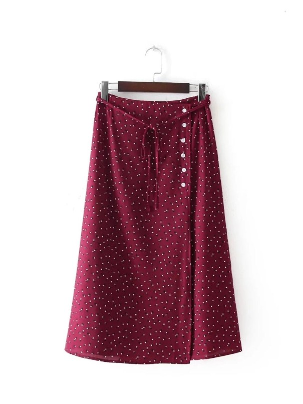 Falda midi de mujer con botones rojo XS