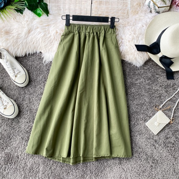 Falda midi de mujer con cintura elástica verde militar