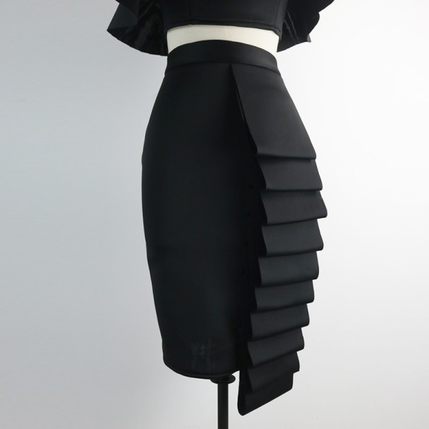 Falda midi de mujer con volantes negro XXL