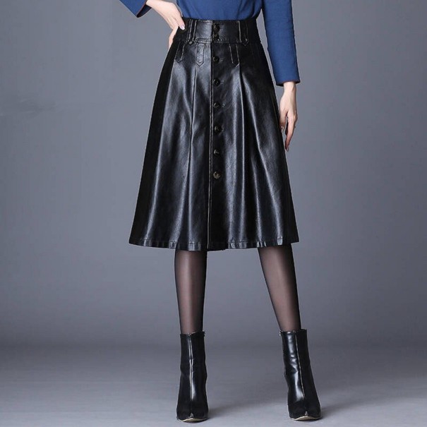 Falda midi de piel sintética para mujer con botones XXL