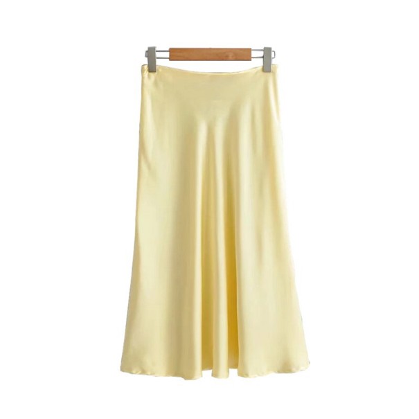 Falda midi de satén para mujer amarillo M
