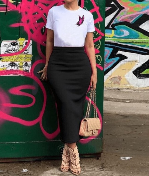 Falda midi de tubo para mujer G145 negro L